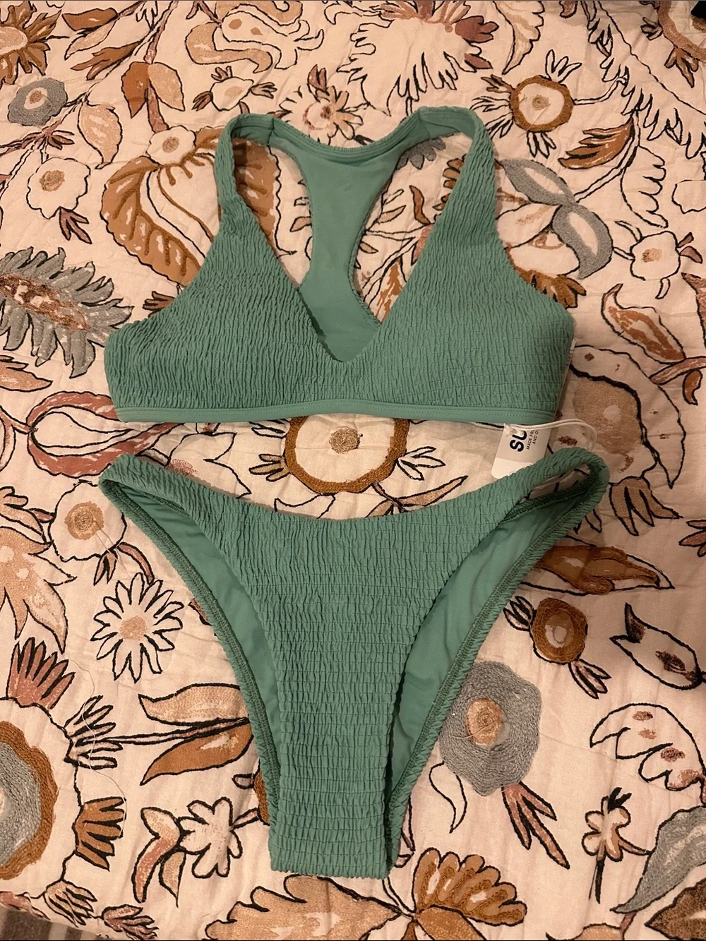 Jolyn Clothing Sage Green Textured Two-Piece Bikini